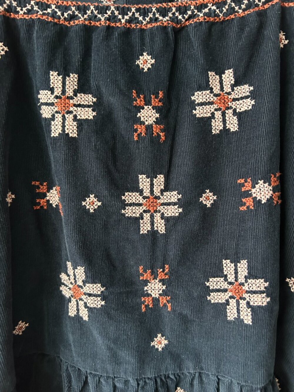 Madewell Embroidered Corduroy Button-Back Peplum Top Navy Floral Puff Sleeve L - Picture 3 of 9